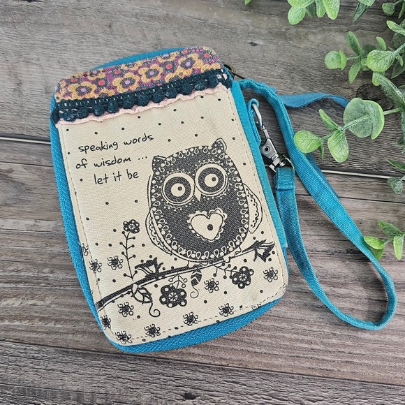 Natural Life Owl Wristlet Speaking Words of Wisdom Let It Be Floral Boho Wallet - Picture 1 of 7